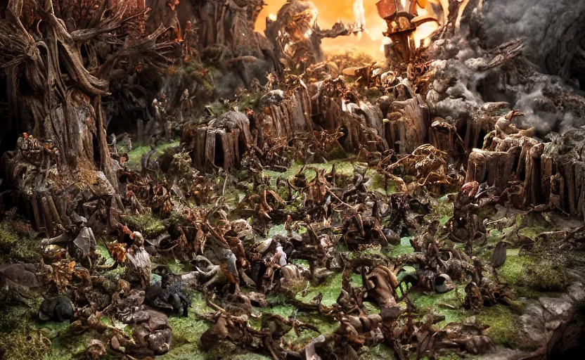 Prompt: stunning photograph of a claymation diorama of the battle of the pelennor fields, detailed, by erwin olaf, joop geesink, jim henson, brian froud, 8 k resolution, beautiful lighting, studio light, extremely detailed, establishing shot, realistic materials, hyperrealistic