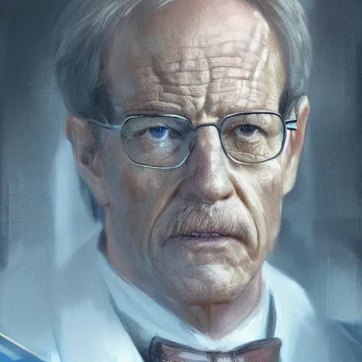 Prompt: portrait of a man by greg rutkowski, chancellor or the galactic alliance, he looks like brian cranston, star wars expanded universe, he is about 6 0 years old, wearing diplomatic clothes, highly detailed portrait, digital painting, artstation, concept art, smooth, sharp foccus ilustration, artstation hq