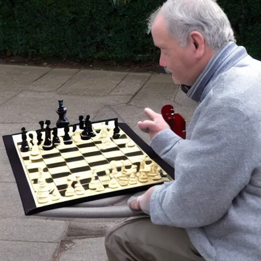 Prompt: Man playing chess with a pigeon
