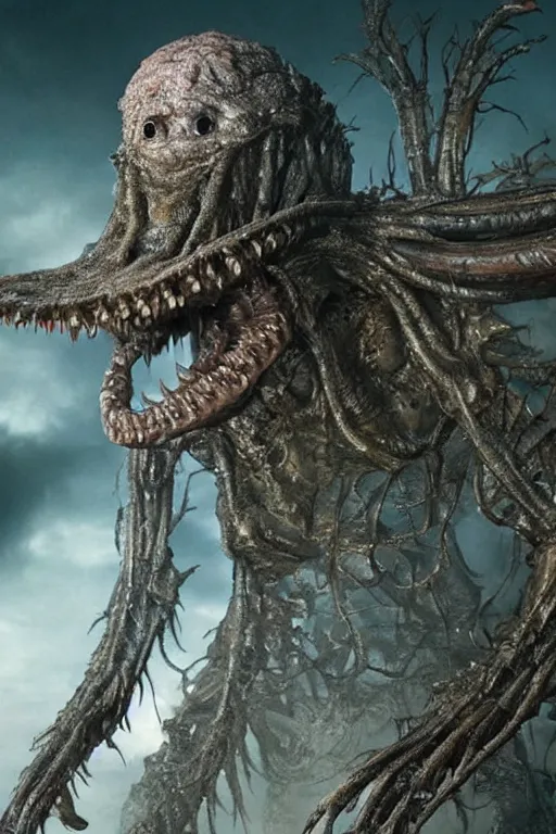 Image similar to rupert murdoch as a worm monster, photorealistic, cinematic lighting, highly detailed, very intricate, by guillermo del toro and hr giger