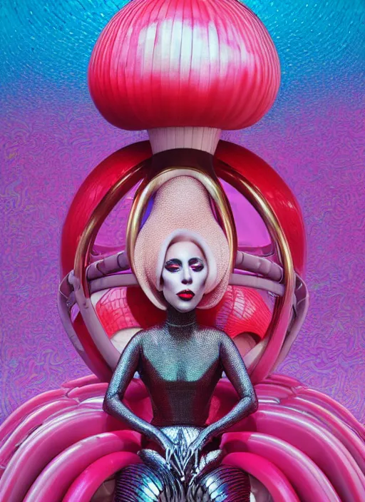 Image similar to lady gaga with futuristic mushroom : : by martine johanna and simon stalenhag and chie yoshii and casey weldon and wlop : : ornate, dynamic, particulate, rich colors, intricate, elegant, highly detailed, vogue, harper's bazaar art, fashion magazine, smooth, sharp focus, 8 k, octane render,