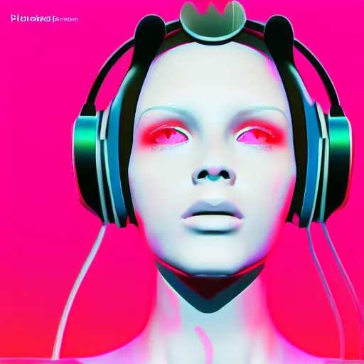 Prompt: animated synthwave girl wearing headphones, animated, trending on artstation, portrait