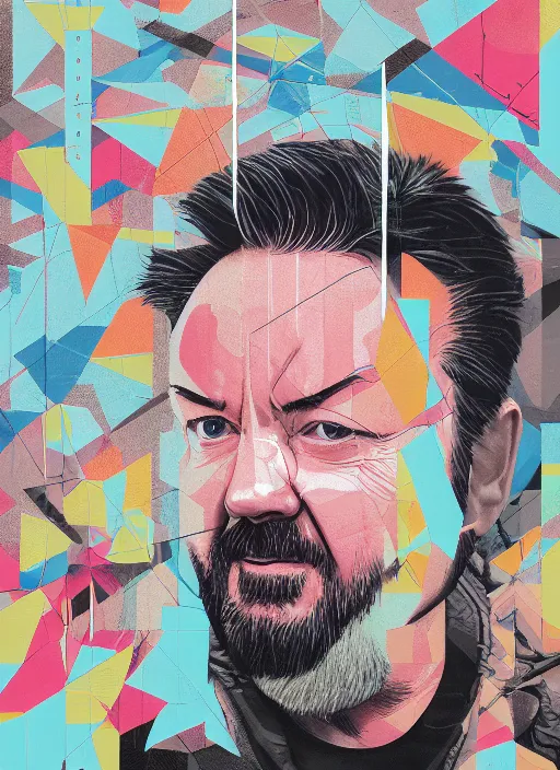 Prompt: symmetry!! portrait of ricky gervais by sachin teng, organic, cables, matte painting, geometric shapes, hard edges! graffiti, street art