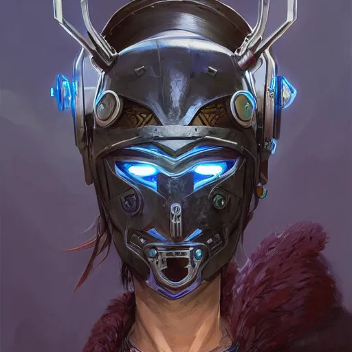 Image similar to cyberpunk viking helmet mask warrior goddess robot ninja fantasy, art gta 5 cover, official fanart behance hd artstation by jesper ejsing, by rhads, makoto shinkai and lois van baarle, ilya kuvshinov, ossdraws