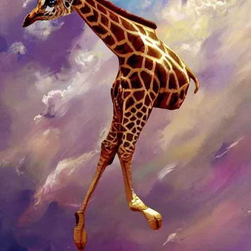 Image similar to a giraffe dressed like an astronaut floating in space with the earth in the background, trending on artstation, art by greg manchess, guangjian, detailed digital art, artstation hd