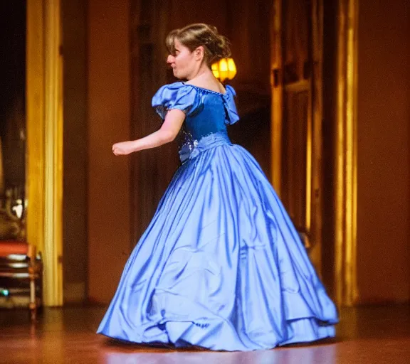 Prompt: a victorian girl wearing a blue dress dancing in a ballroom. hyper realistic and anamorphic 2 0 1 0 s movie still of giovanni falcone, by paolo sorrentino, leica sl 2 3 0 mm, beautiful color, high quality, high textured, lens flare, refined face and muzzle.