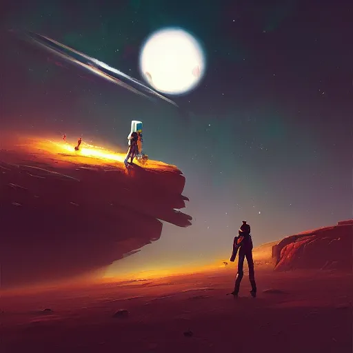 Image similar to A painting of space explorator trending on artstation in the style of Greg Rutkowski