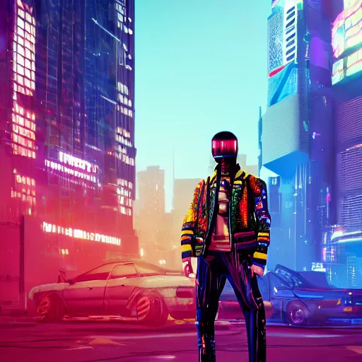 Prompt: colorful cyberpunk with gucci clothes, 8 k, octane render