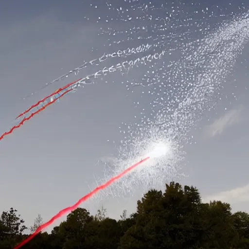 Image similar to ammunition explosion with white trails