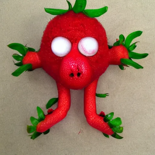 Image similar to strawberry creature with multiple eyes