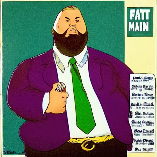 Image similar to fat man we respect you a lot fat man, snake oil CMO purple green color scheme