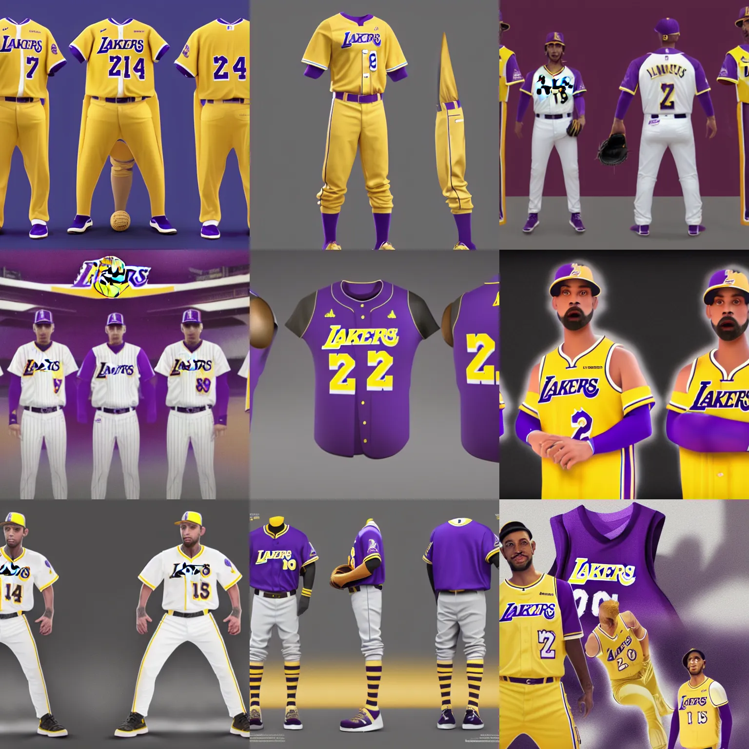 Prompt: los angeles lakers baseball uniform, concept art, octane render