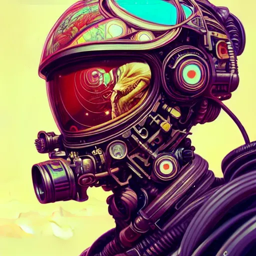 Image similar to high quality high detail portrait of a diesel punk in an alien world,, tristan eaton, victo ngai, artgerm, rhads, ross draws, hyperrealism, intricate detailed, alphonse mucha, 8 k, sci - fi, pastel colors, artstation,