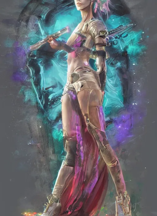 Image similar to full body concept art illustration colorful pastel painting of a female mad max in full intricate colorful clothing, beautiful face, ultra detailed, octane render, 4K, dystopian, micro details