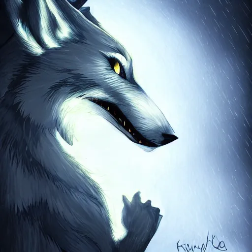 Image similar to a beautiful werewolf at night, kawacy, backlighting, furry art
