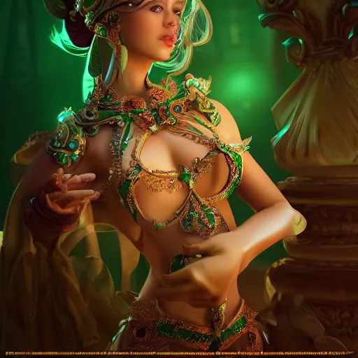 Prompt: wonderful princess of emerald with fair skin, ornate 8 k gorgeous intricate detailed, accent lighting, dramatic light, octane render