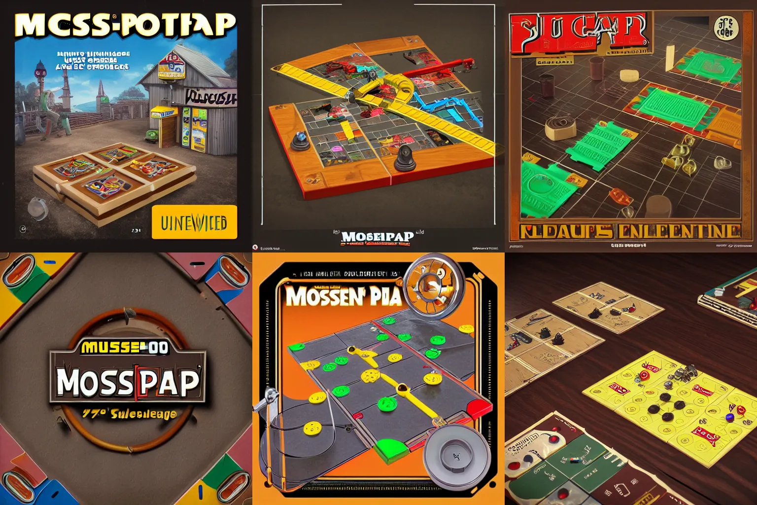 Prompt: mousetrap 1970s boardgame rendered in Unreal Engine, product photo, high quality