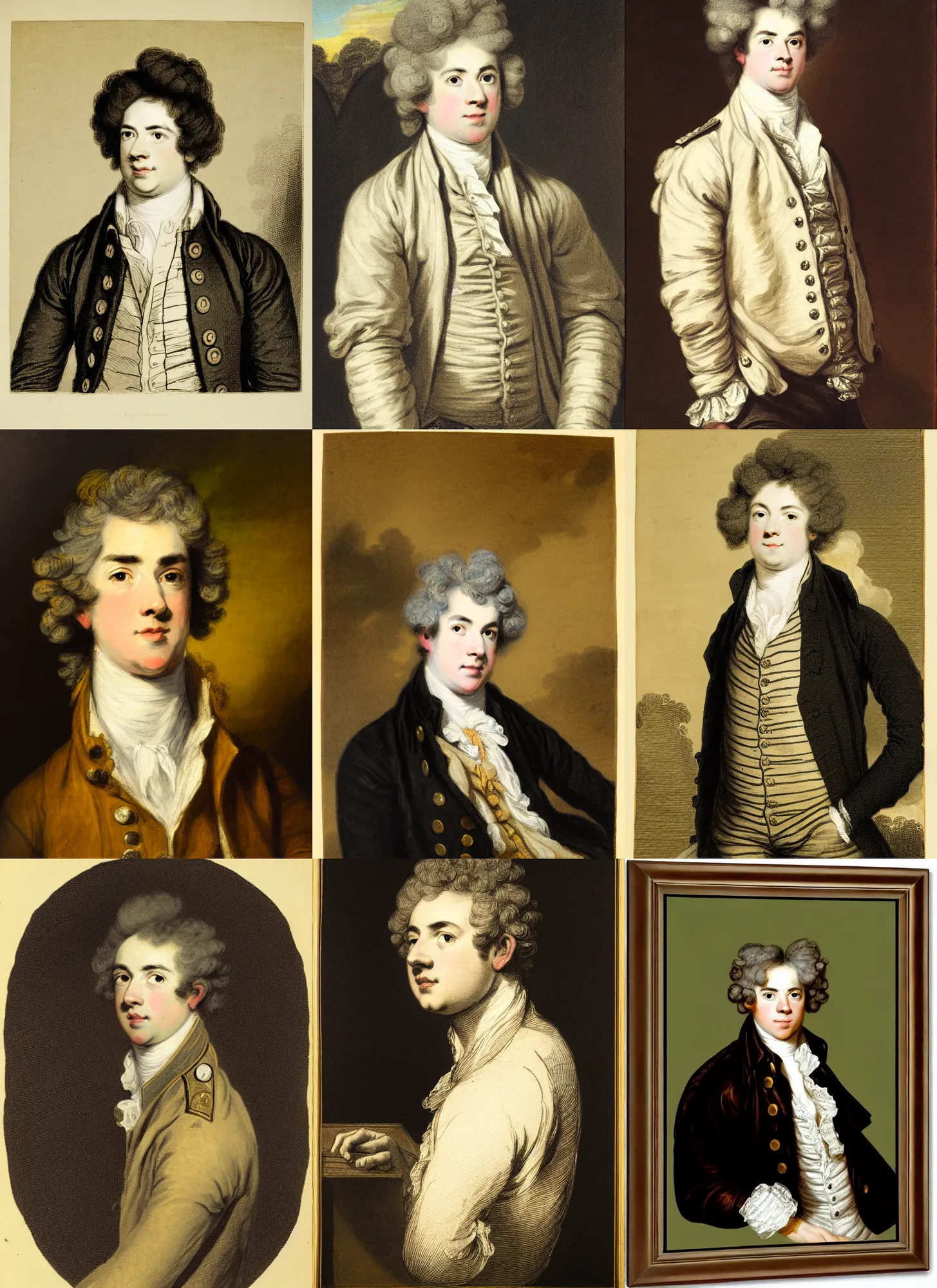 Prompt: portrait of a young man, illustrated by joshua reynolds and david cobley