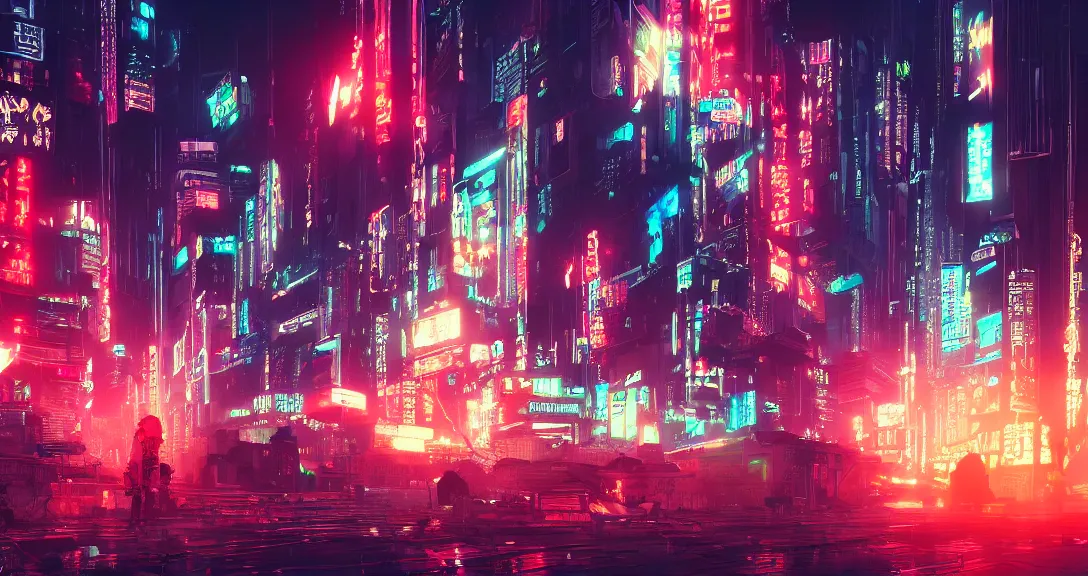 Samurai overlooking a neon-lit cyberpunk city