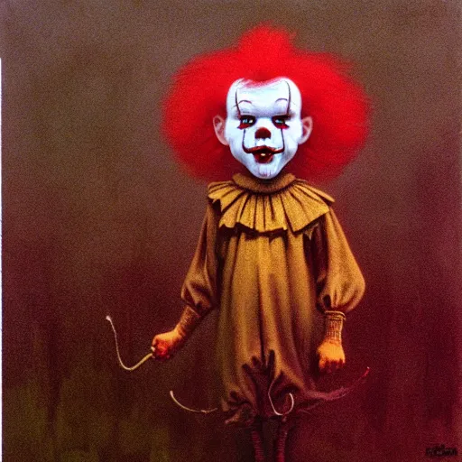 Prompt: cute young pennywise clown by beksinski