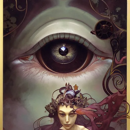 Prompt: eye of skadi by Peter Mohrbacher, Alphonse Mucha, Brian Froud, Yoshitaka Amano, Kim Keever, Victo Ngai, James Jean