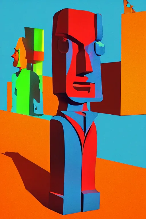 Image similar to cubist moai statue cutout digital illustration cartoon colorful beeple