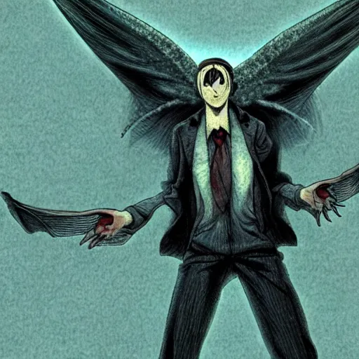 Image similar to mothman by Junji Ito and Satoshi Kon, post-processing, beautiful, scary, octane rendered, anime masterpiece, accurate