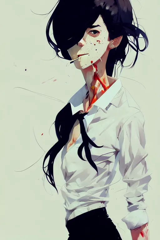 Image similar to a ultradetailed full body portrait of a woman dressed in a white shirt with a tie, by conrad roset, greg rutkowski and makoto shinkai trending on artstation