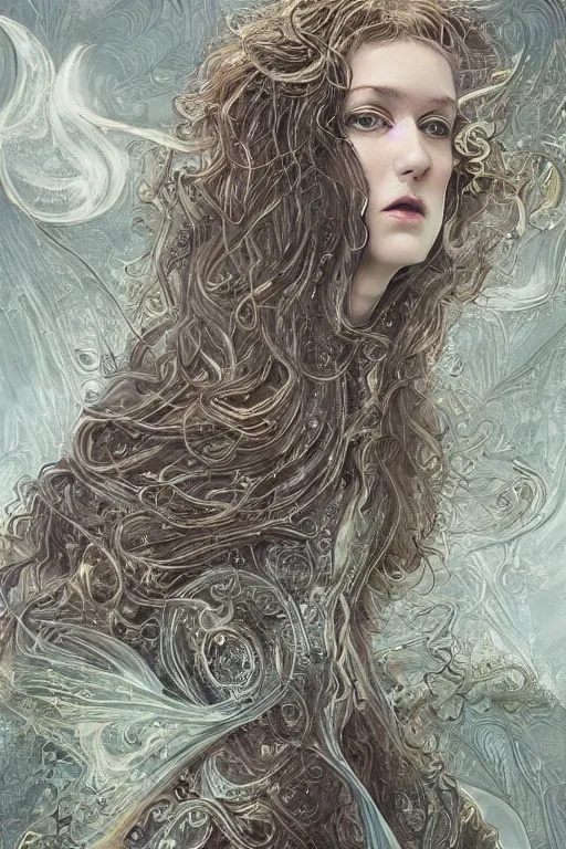 Image similar to An extremely beautiful pre-raphaelite ornate portrait of a very beautiful witch, ultradetailed, intricate, elegant, digital art painting, concept art, smooth, sharp focus, magazine art cover illustration, regal, award winning picture, extremely detailed masterpiece, sense of awe, featured on Artstation, Artgerm, ethereal bubbles, Aetherpunk, atmospheric lightning, Exquisite floral details, 8K detail post-processing