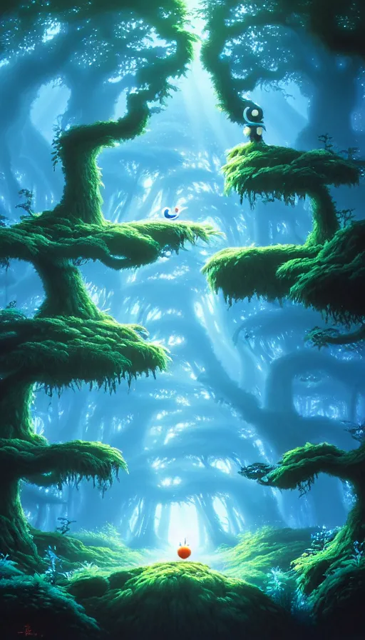 Image similar to a forest of ori in the blind forest, studio ghibli, painted by tim white, michael whelan, j. c. 8 k