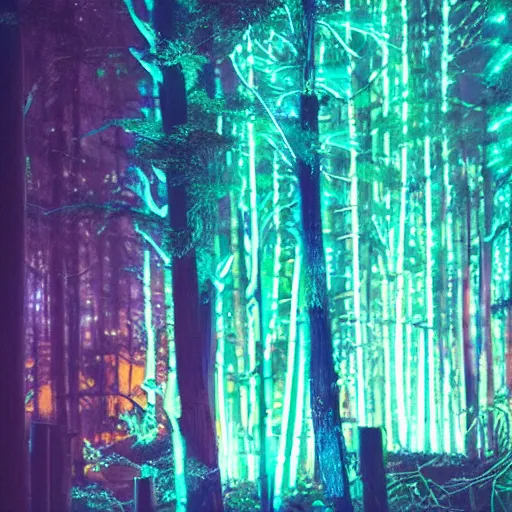 Image similar to joseph quinn neon lights looks so cool in the night forest handsome, photojournalism