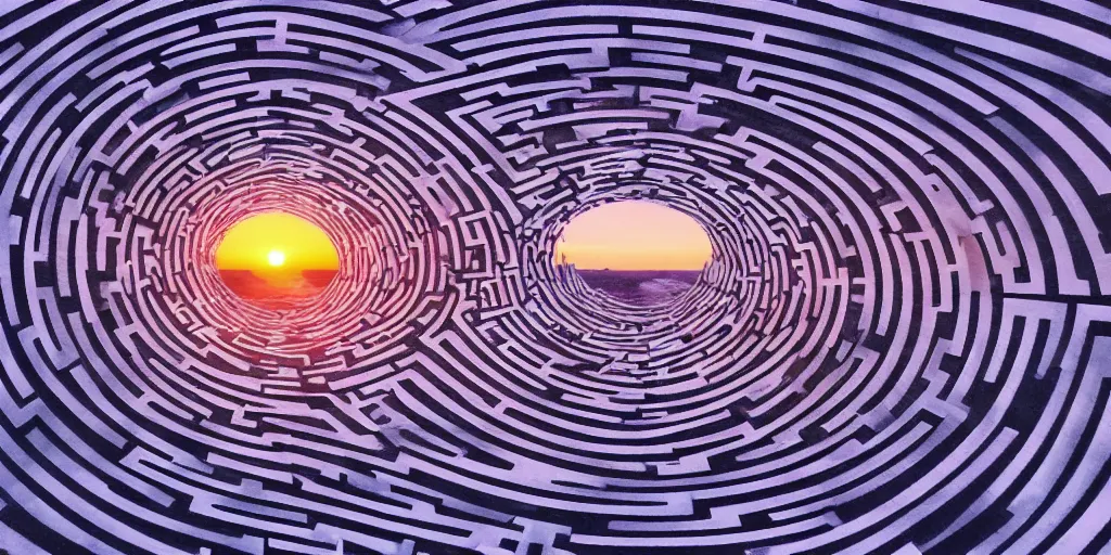 Image similar to an infinite maze reaching into the horizon in a sunset