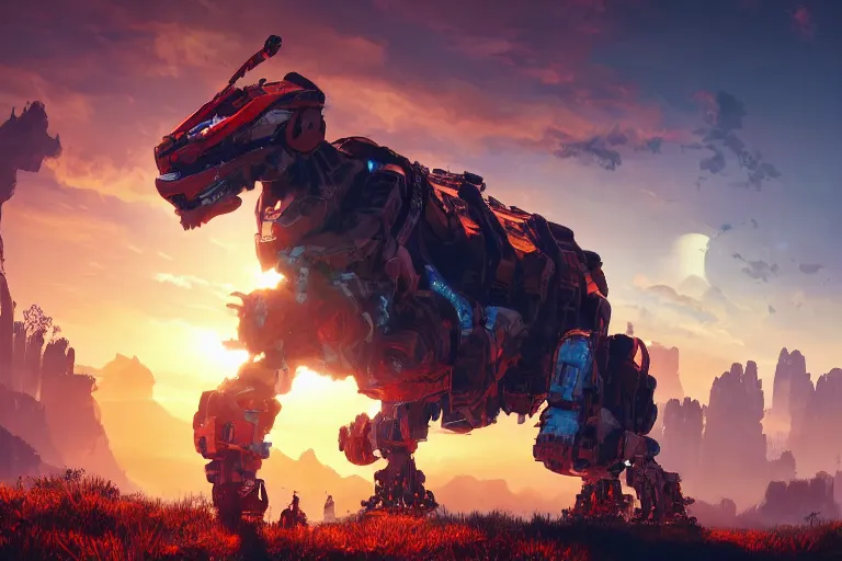 Image similar to scorcher machine mecanical creature robot of horizon forbidden west horizon zero dawn radiating a glowing aura global illumination ray tracing hdr fanart arstation by ian pesty and alena aenami artworks in 4 k