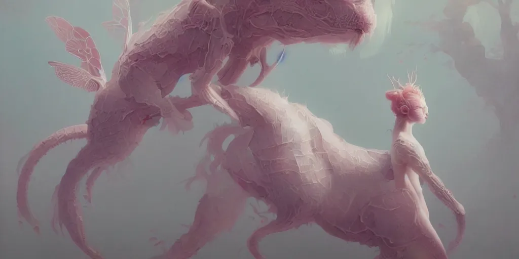 Image similar to breathtaking delicate detailed concept art painting creature, by hsiao - ron cheng, bizarre compositions, exquisite detail, pastel colors, 8 k