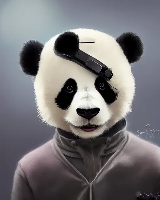 Prompt: a panda wearing a VR headset on his head. By Makoto Shinkai, Stanley Artgerm Lau, WLOP, Rossdraws, James Jean, Andrei Riabovitchev, Marc Simonetti, krenz cushart, Sakimichan, trending on ArtStation, digital art.