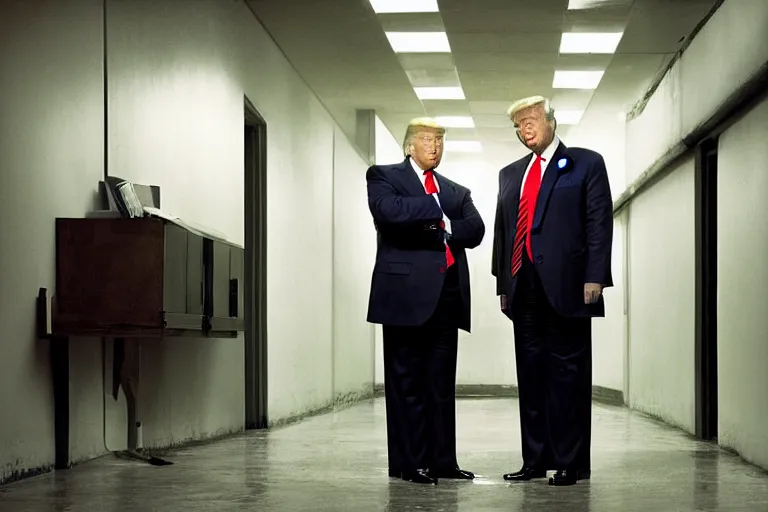 Image similar to Still of donald trump and alex jones in jail, photograph, natural light, sharp, detailed face, magazine, press, photo, Steve McCurry, David Lazar, Canon, Nikon, focus