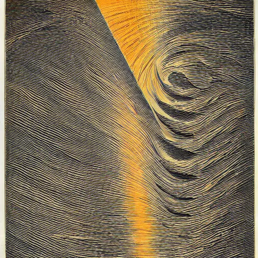 Prompt: engraving of metaphorical entity representing chirality and stipulations, heavy lines, energetic composition, stippling, toned with perinone orange and viridian, luminous, sublime, contre - jour