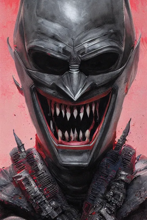 Prompt: Portrait of Robert Pattinson as The Batman Who Laughs, dc comics, dark, intricate, highly detailed, smooth, artstation, digital illustration by Ruan Jia and Mandy Jurgens and Artgerm and Wayne Barlowe and Greg Rutkowski and Zdislav Beksinski