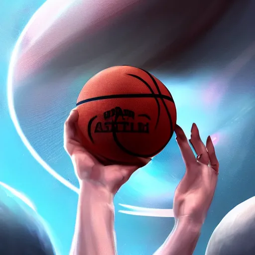 Image similar to a basketball player goddess rolling a planet on finger like a ball in space, highly detailed, digital painting, artstation, octane render, concept art, matte, sharp focus, illustration