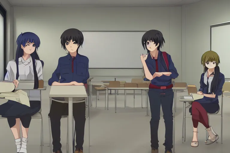 a beautiful picture of people in classroom, anime,, Stable Diffusion