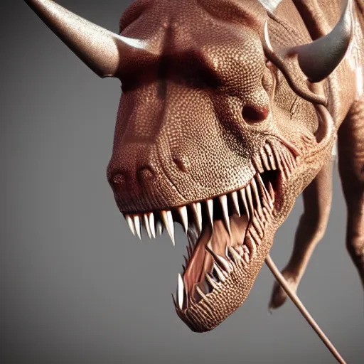 Prompt: a t-rex with antennas on its forehead standing weirdly, octane render, 3D, 8K, extremely detailed, accurate
