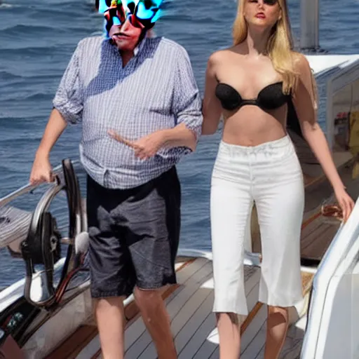 Image similar to Donald Trump and Amber Heard on a boat, vacation