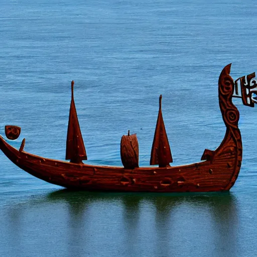 Prompt: viking longship in the sea, norse, history, wood