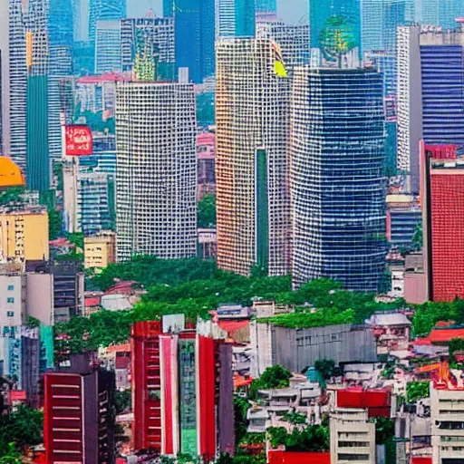Image similar to Saigon Cityscape. Vietnam colorscheme. Vietnam flag. Clean and simple. Trending on Artstation. 8k resolution.