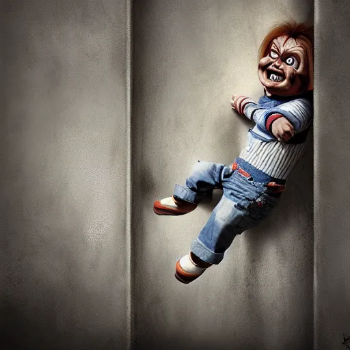 Image similar to painting of chucky by michal karcz