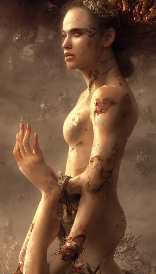 Image similar to epic masterpiece carnivale, sweaty skin, hyperrealistic, octane render, cinematic, beautiful face and flawless skin, perfect hands, 5 fingers, by Edgar Maxence and Ross Tran and Michael Whelan, Legends of Runeterra