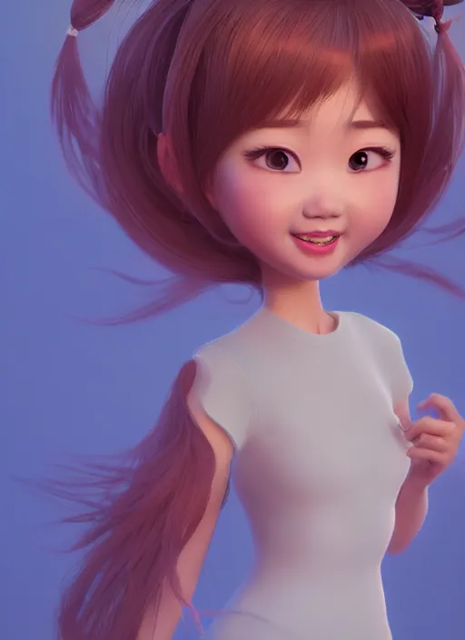 Image similar to a cute asian girl singing, flowing hair in the style of pixar animation, full body shot, award winning, hyper detailed, studio lighting, artstation, octane renderer, unreal engine