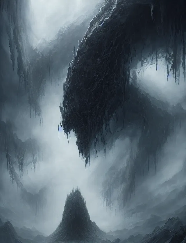 Prompt: A terrifying giant monster made of mist and ink, dramatic atmosphere, masterpiece digital painting by Alex Grey, Greg Rutkowski, 4k wallpaper