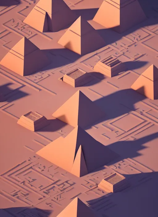 Prompt: a low poly isometric render of futuristic egypt with pyramids in the style of monument valley, intricate, elegant, smooth shading, soft lighting, illustration, simple, solid shapes, by magali villeneuve, jeremy lipkin and michael garmash, rob rey and kentaro miura style, octane render, midsommar