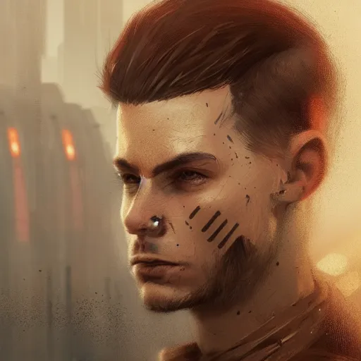 Image similar to A portrait of a man, hairstyle undercut, techwear, cyberpunk, sith, star wars art, art by greg rutkowski, matte painting, trending on artstation